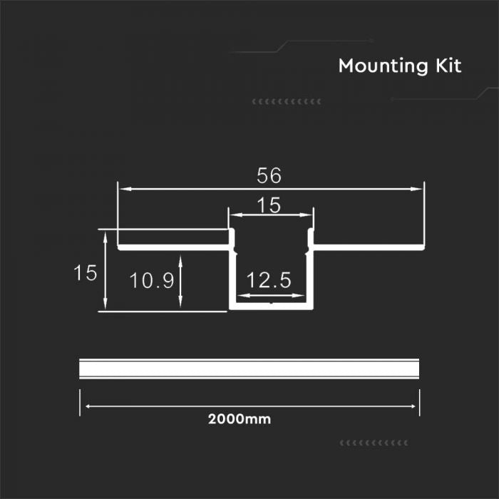 ALUMINIUM PROFILE MILKY COVER 2000x55x15mm