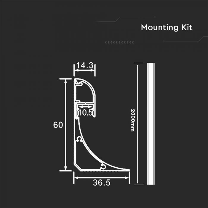 ALUMINIUM PROFILE MILKY COVER 2000x60x36mm