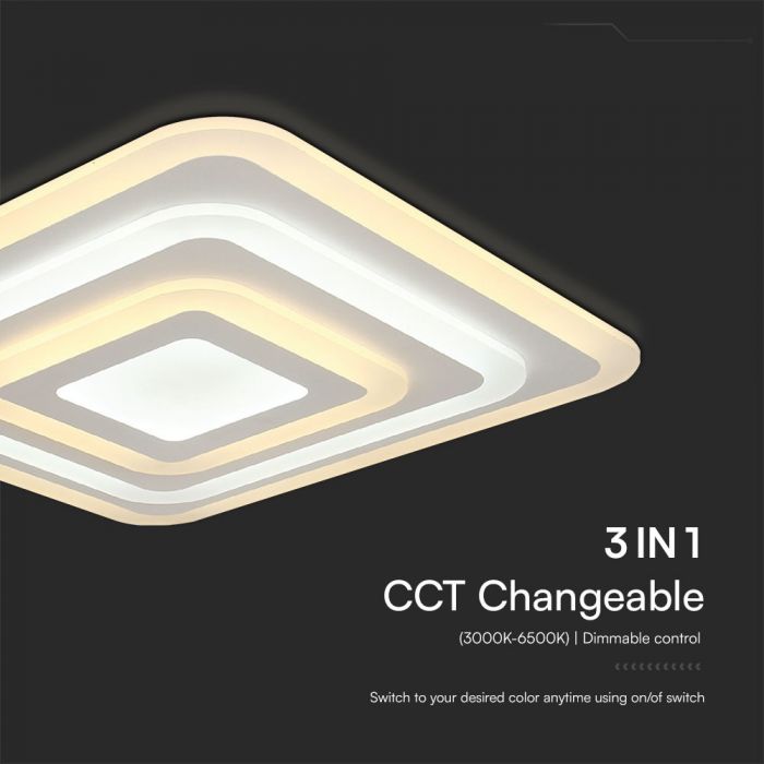 LED CEILING LIGHT 3 STEP DIMMABLE  77W 6700lm 3IN1 495x495x55mm WHITE