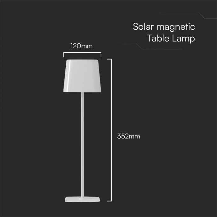 LED SOLAR MAGNETIC TABLE LAMP TOUCH DIMMING 5W 400lm 3IN1 352x120mm WHITE IP65