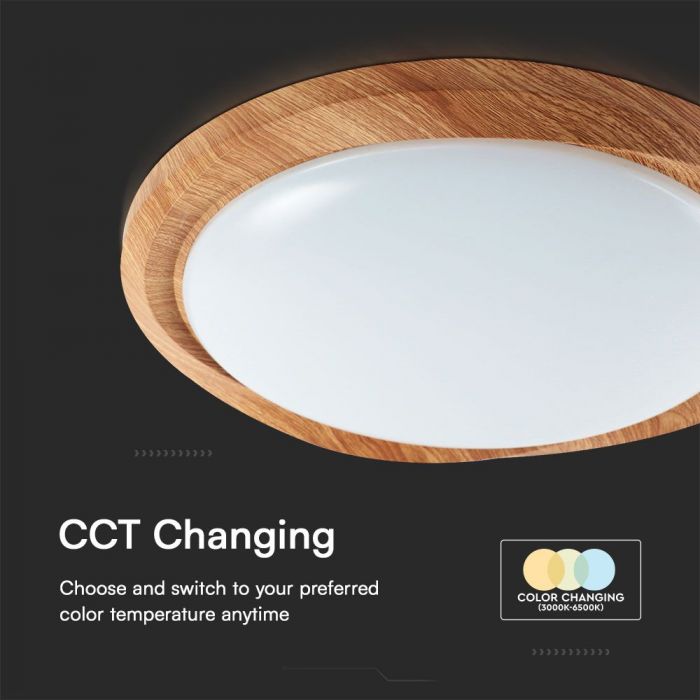 LED DESIGNER Ceiling Light with Remote Control CCT Changing 30/60/30W 6000lm 360° 492x71mm DIMMABLE -WOOD GRAIN CYCLONE COVER