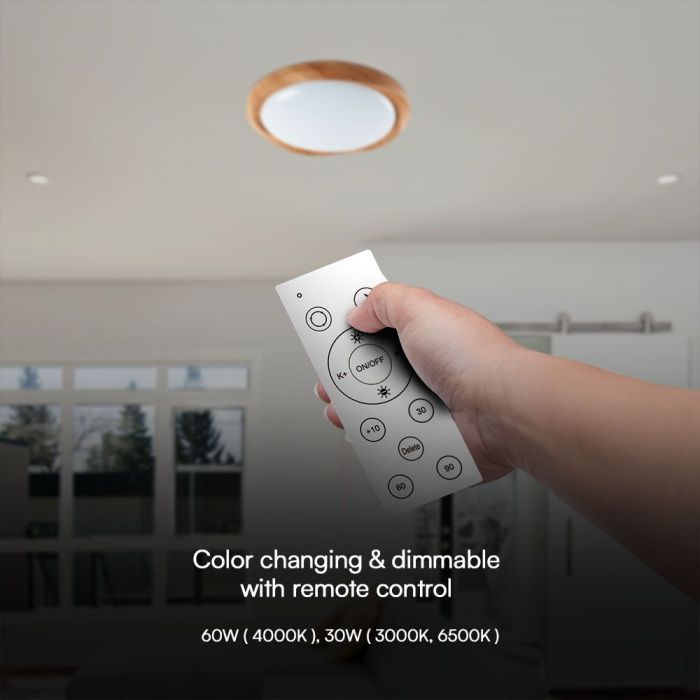 LED DESIGNER Ceiling Light with Remote Control CCT Changing 30/60/30W 6000lm 360° 492x71mm DIMMABLE -WOOD GRAIN CYCLONE COVER