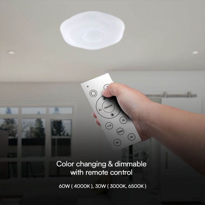 LED DESIGNER Ceiling Light with Remote Control CCT Changing 30/60/30W 6000lm 360° 500x85mm DIMMABLE -PLUM BLOSSOM COVER