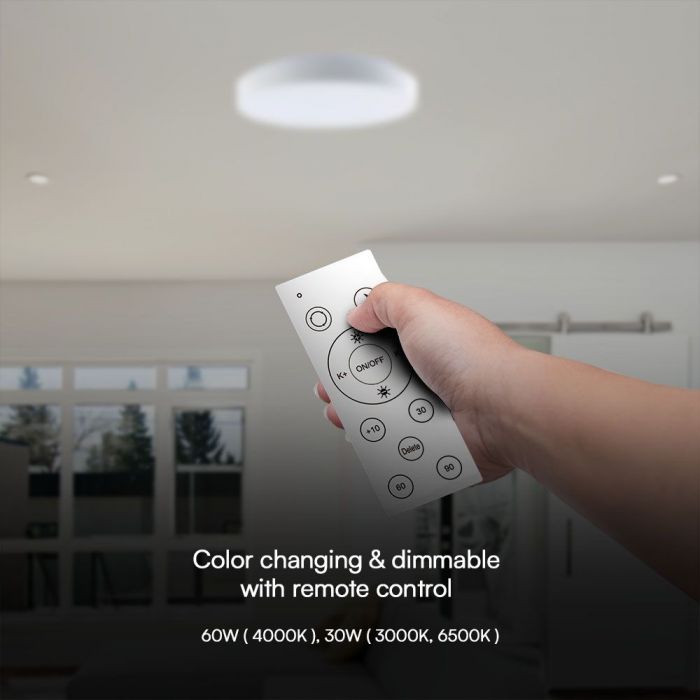 LED DESIGNER Ceiling Light with Remote Control CCT Changing 30/60/30W 6000lm 360° 495x66mm DIMMABLE -ELEGANT WHITE