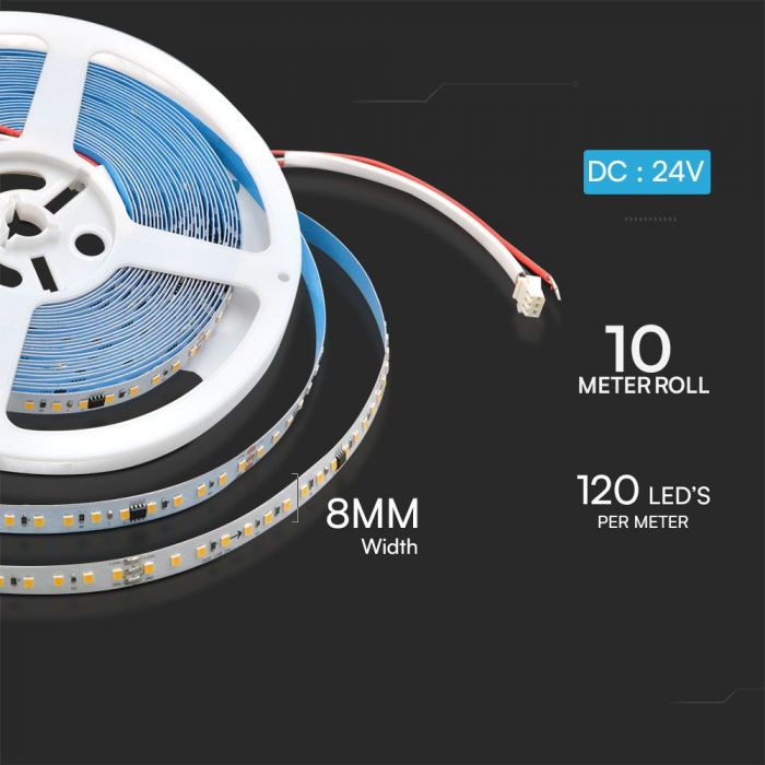 LED STRIP LIGHT RUNNING WW 120° 8MM 10W/M 10M/ROLL 24V