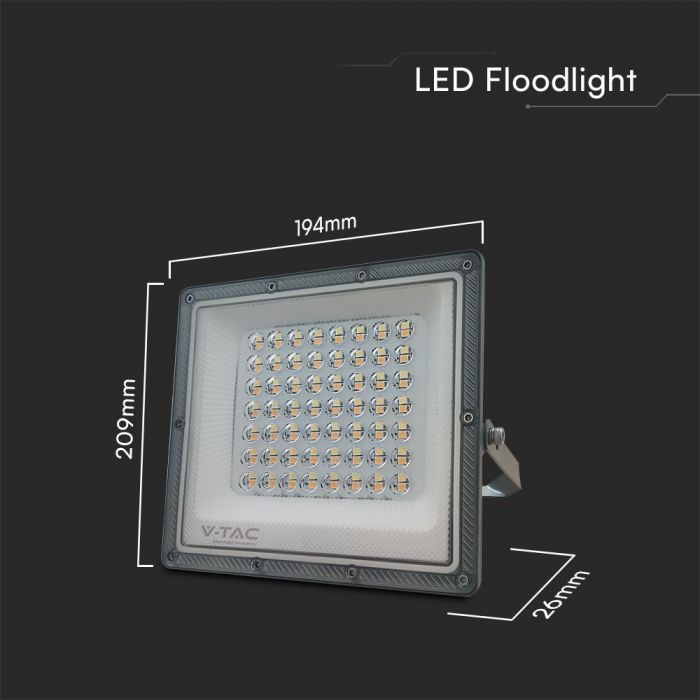 LED FLOOD SLIM 50W 3IN1 90° 5000lm IP65 GUN GREY