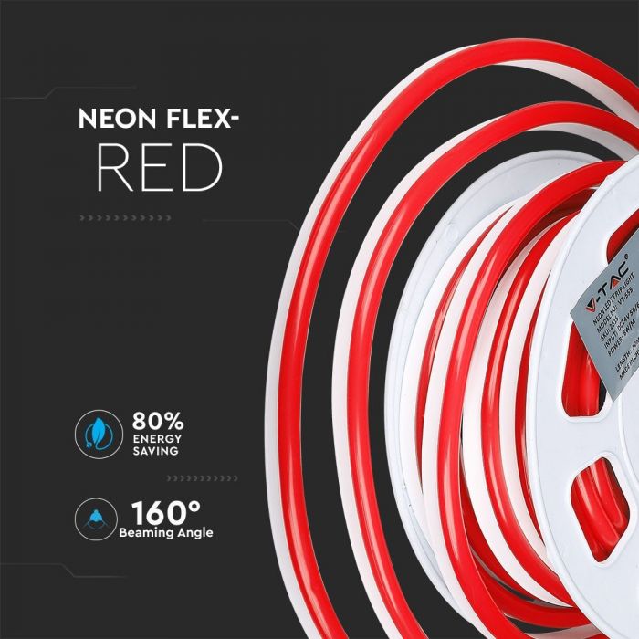 LED NEON FLEX 120LEDs RED 24V 8W 250lm 10M/ROLL 160° IP65