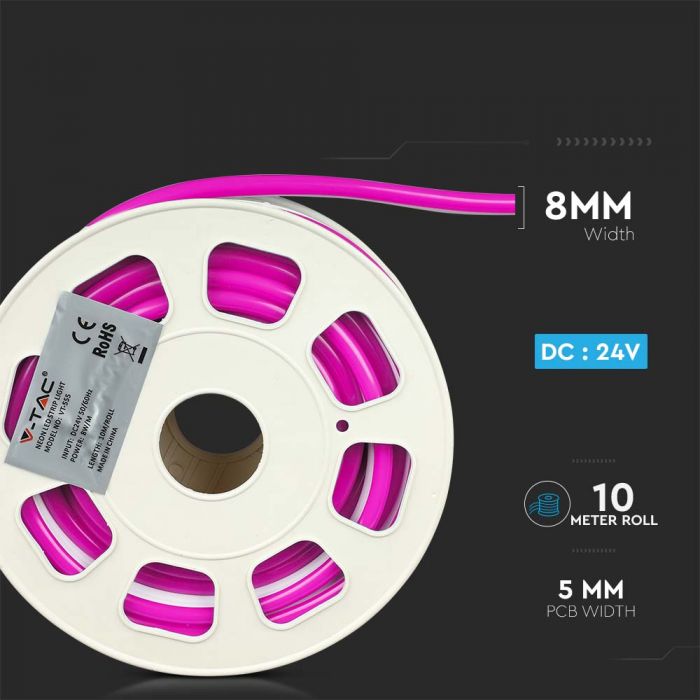 LED NEON FLEX 120LEDs PINK 24V 8W 320lm 10M/ROLL 160° IP65