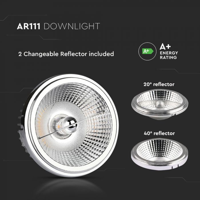 LED SPOTLIGHT AR111 20W GX53 BASE CHANGEABLE REFLECTOR  40°/20° Silver DL 1800lm 101x53 (97)