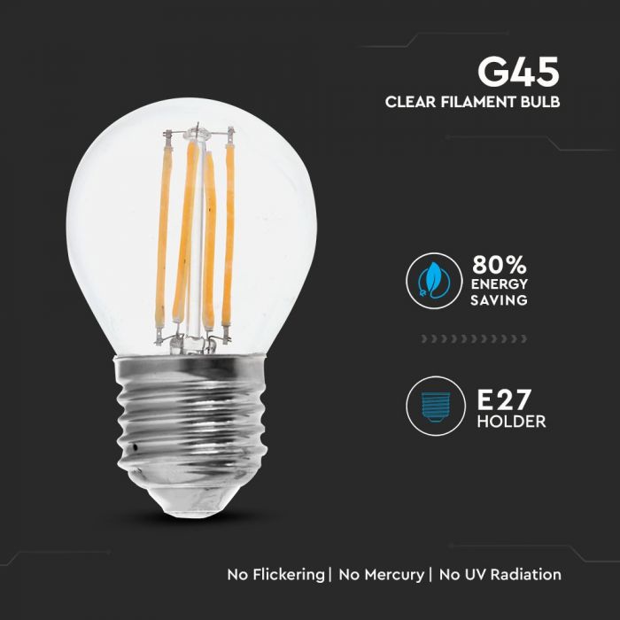 LED E27 FILAMENT LAMP 6W CW 600lm 300° 45X72 G45 GLOBE