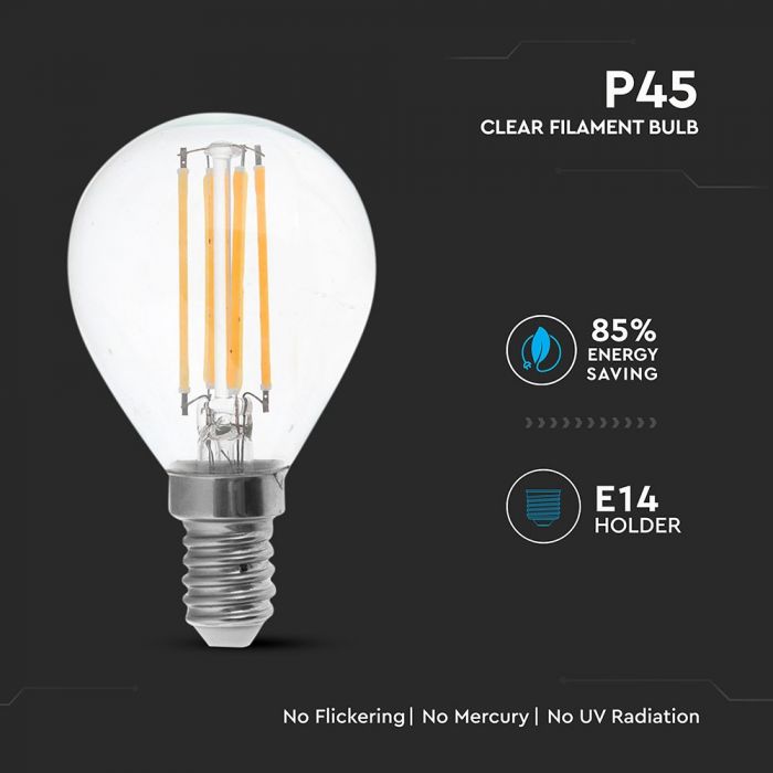 LED E14 FILAMENT LAMP P45 6W CW 600lm 300° GLOBE 45X78