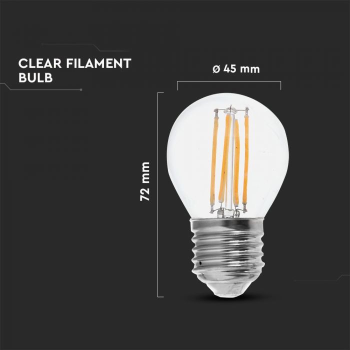 LED E27 FILAMENT LAMP G45 6W DL 800lm 300° GLOBE 45X72 A++