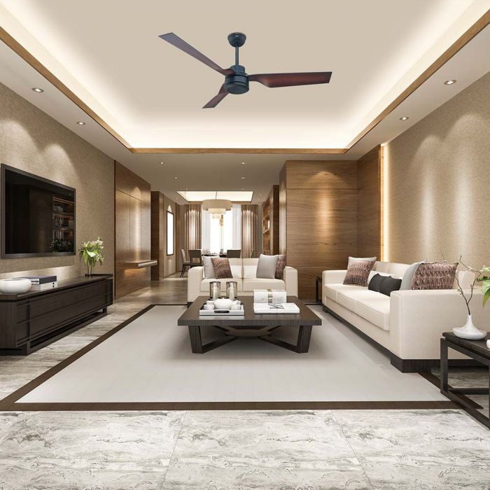 LED CEILING FAN WITH RF CONTROL/3 PC PLASTIC BROWN BLADES/65W AC MOTOR 52"(132CM) 3 SPEED