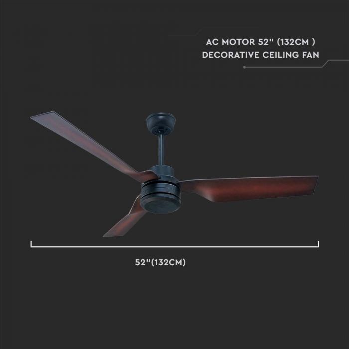 LED CEILING FAN WITH RF CONTROL/3 PC PLASTIC BROWN BLADES/65W AC MOTOR 52"(132CM) 3 SPEED