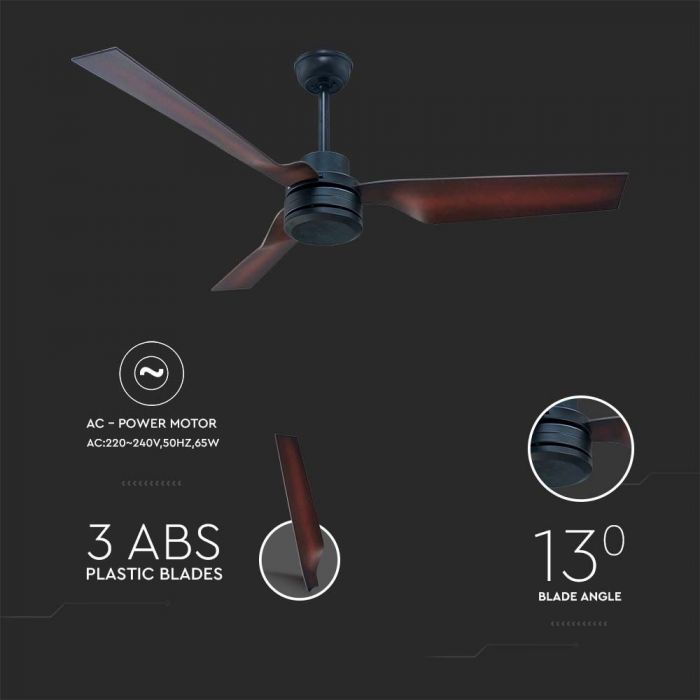 LED CEILING FAN WITH RF CONTROL/3 PC PLASTIC BROWN BLADES/65W AC MOTOR 52"(132CM) 3 SPEED