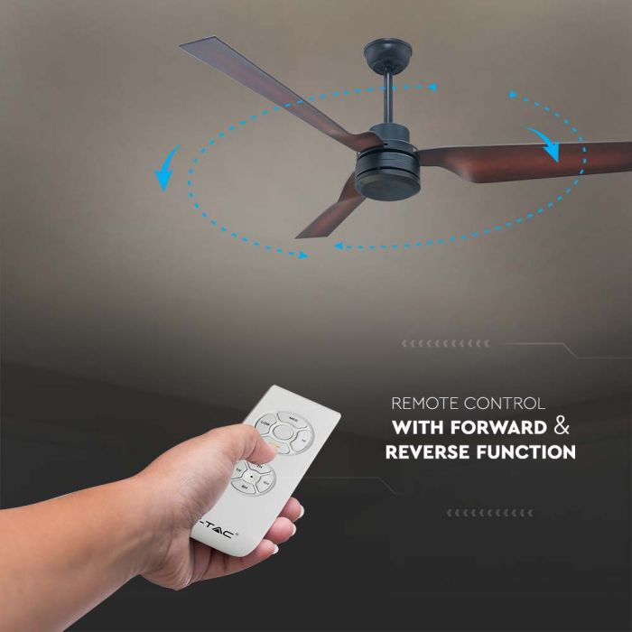 LED CEILING FAN WITH RF CONTROL/3 PC PLASTIC BROWN BLADES/65W AC MOTOR 52"(132CM) 3 SPEED