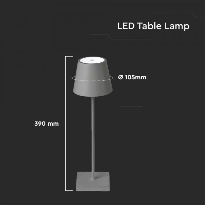 LED RECHARGEABLE DESK LAMP TOUCH DIMMABLE WW 3W 70lm GREY BODY