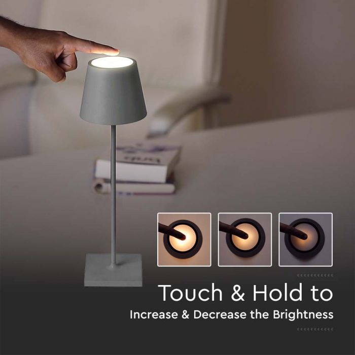 LED RECHARGEABLE DESK LAMP TOUCH DIMMABLE WW 3W 70lm GREY BODY