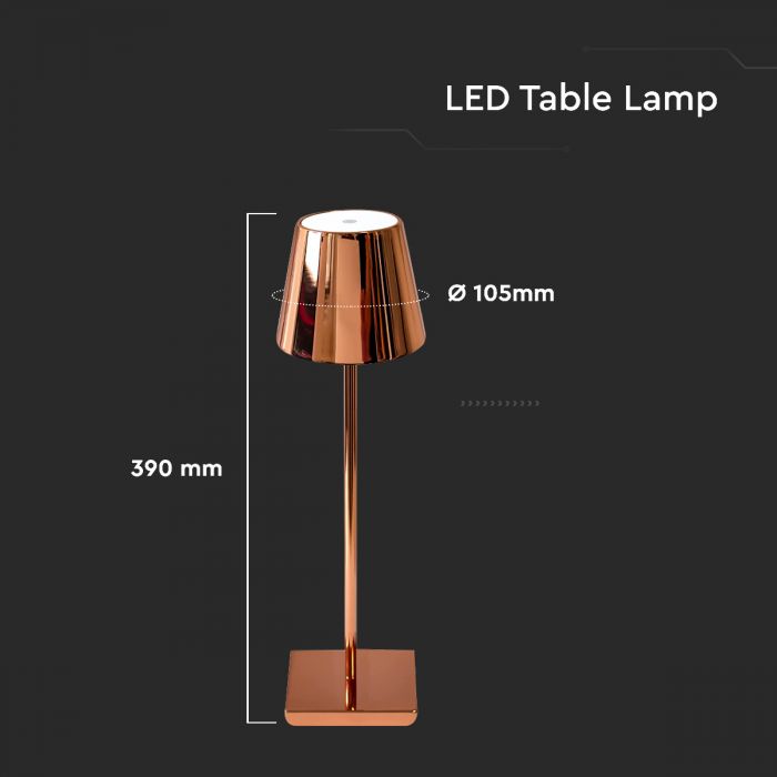 LED RECHARGEABLE DESK LAMP TOUCH DIMMABLE WW 3W 80lm GOLD BODY