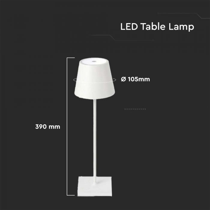 LED RECHARGEABLE DESK LAMP TOUCH DIMMABLE WW 3W 70lm WHITE BODY