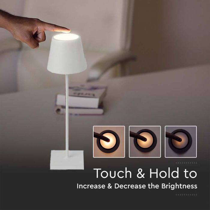 LED RECHARGEABLE DESK LAMP TOUCH DIMMABLE WW 3W 70lm WHITE BODY