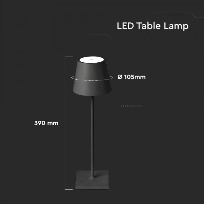 LED RECHARGEABLE DESK LAMP TOUCH DIMMABLE WW 3W 50lm BLACK BODY