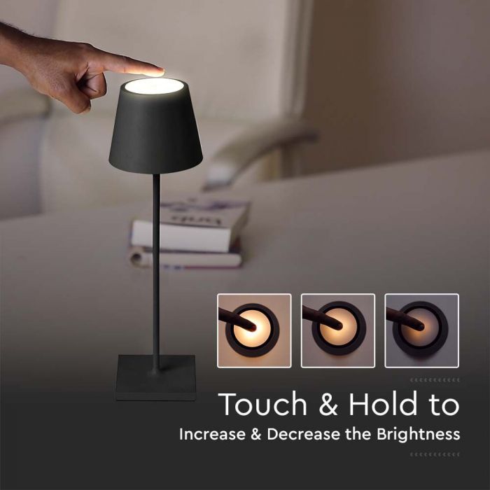 LED RECHARGEABLE DESK LAMP TOUCH DIMMABLE WW 3W 50lm BLACK BODY