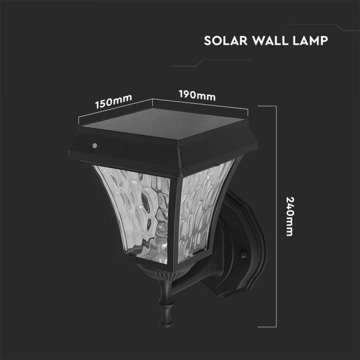 LED SOLAR WALL LAMP MATT BLACK  CCT 3IN1 110Lm 170° 19x15x24 IP65