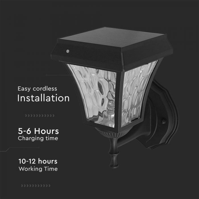 LED SOLAR WALL LAMP MATT BLACK  CCT 3IN1 110Lm 170° 19x15x24 IP65