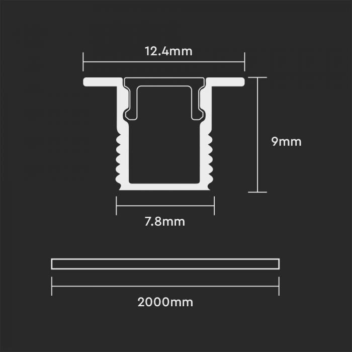 ALUMINIUM PROFILE MILKY COVER-RECESSED- 2000x12.4x7.8x9mm