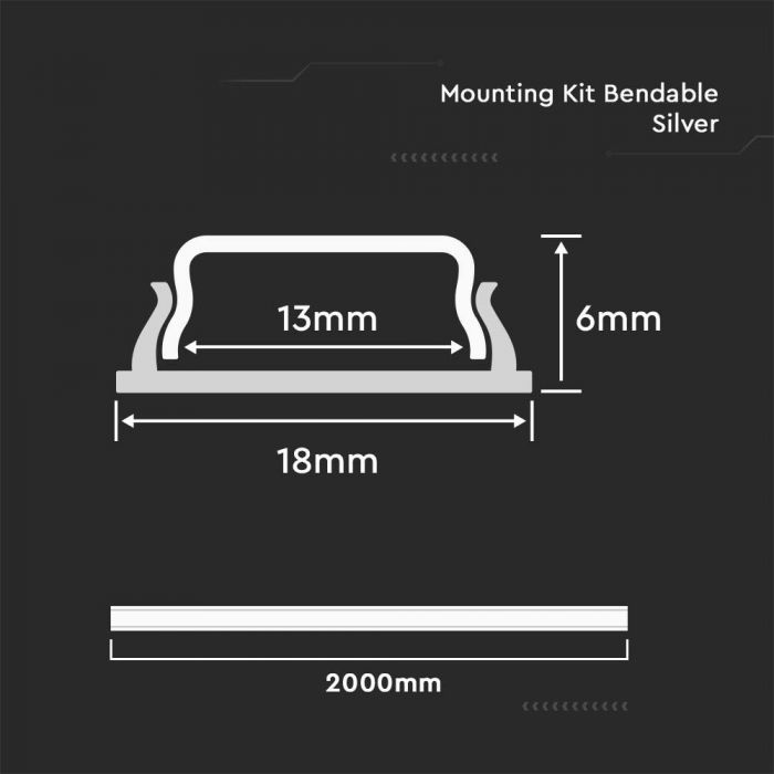 ALUMINIUM PROFILE WITH DIFFUSER BENDABLE FOR LED STRIP 2000x18x6 SILVER