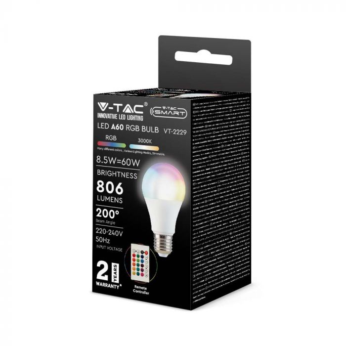 LED E27 LAMP SMART RF CONTROL 8.5W RGB+DL 806lm 200° 60X120 DIMMABLE