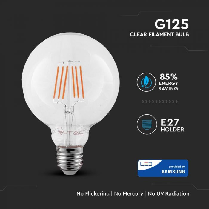 LED E27 FILAMENT LAMP G125 6W WW 806lm 300° 125X177 SAMSUNG CHIP