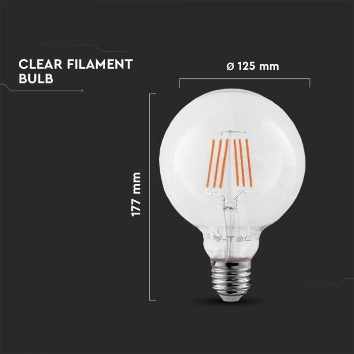 LED E27 FILAMENT LAMP G125 6W WW 806lm 300° 125X177 SAMSUNG CHIP