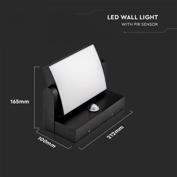 LED WALL LIGHT SENSOR 17W DL 2580lm 350° 212x165x100 BLACK IP65