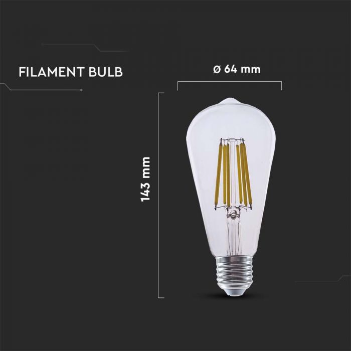 LED E27 FILAMENT LAMP ST64 4W WW 840lm 300° 64x143mm