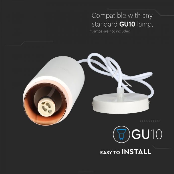 LED SUSPENDED GYPSUM ROUND WITH METAL MATT ROSE GOLD BOTTOM GU10 250X80