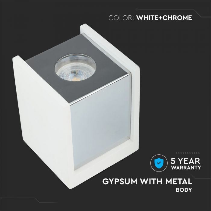 LED SURFACE WHITE GYPSUM SQUARE WITH METAL CHROME BOTTOM GU10 10X10X13