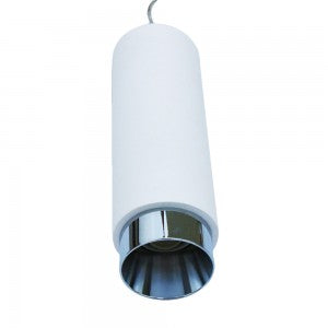 LED SUSPENDED WHITE GYPSUM ROUND WITH METAL CHROME BOTTOM GU10 250X80