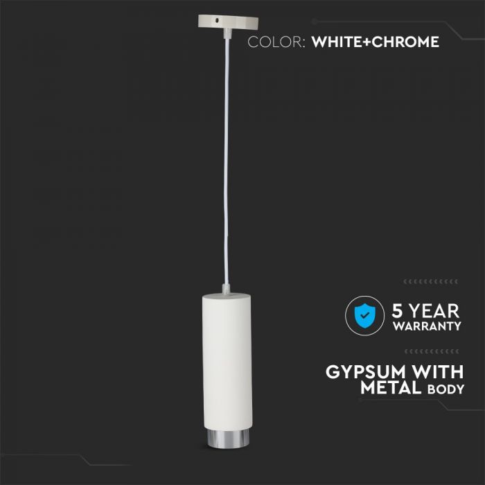 LED SUSPENDED WHITE GYPSUM ROUND WITH METAL CHROME BOTTOM GU10 250X80