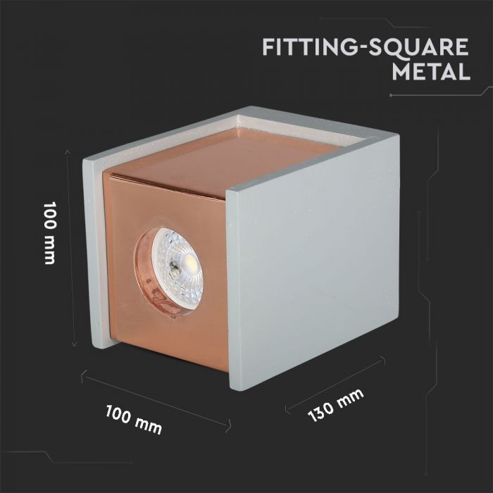 LED SURFACE GREY GYPSUM SQUARE WITH METAL MATT ROSE GOLD BOTTOM GU10 10X10X13