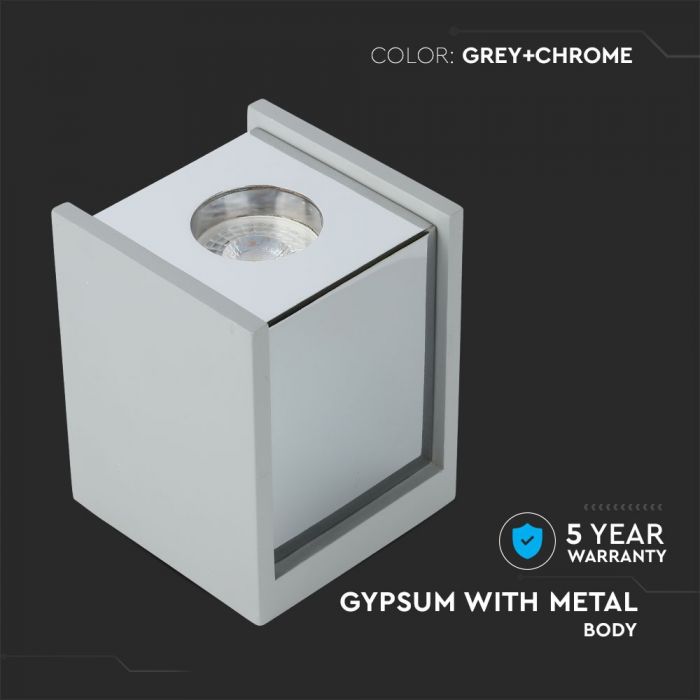 LED SURFACE GREY GYPSUM SQUARE WITH METAL CHROME BOTTOM GU10 10X10X13