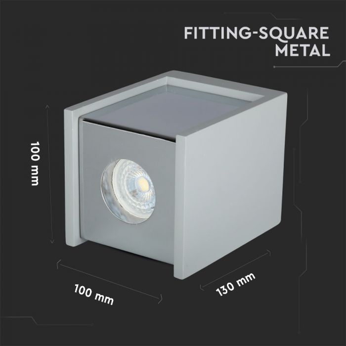 LED SURFACE GREY GYPSUM SQUARE WITH METAL CHROME BOTTOM GU10 10X10X13