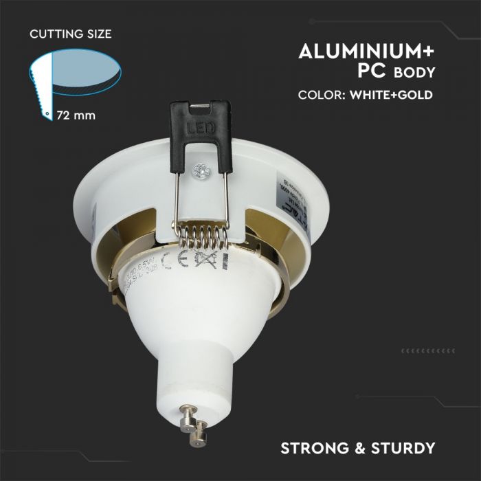 LED BRACKET GU10 ROUND WHITE + GOLD ALUMINIUM + PC 79X32 (72)