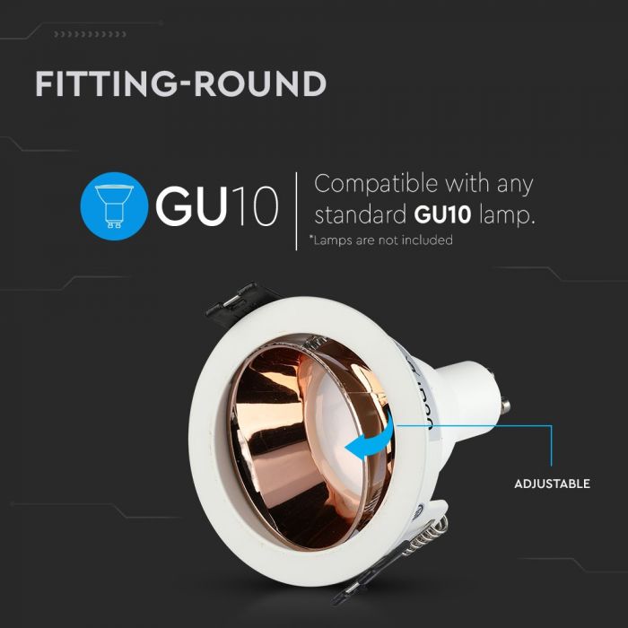 LED BRACKET GU10 ROUND WHITE + ROSE GOLD ALUMINIUM + PC 79X32 (72)