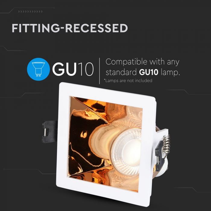 GU10 Fitting White+Rose Gold Square