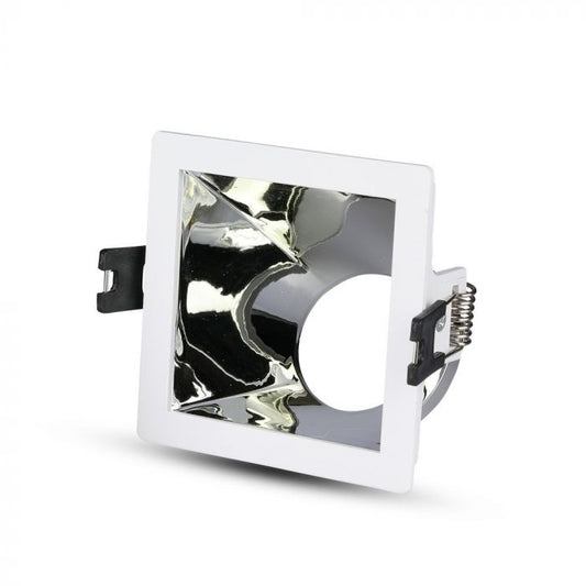 LED BRACKET GU10 SQUARE WHITE + CHROME ALUMINIUM + PC 85X85X62 (80X80)