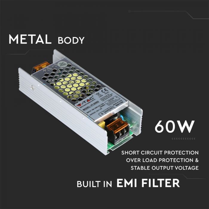 LED POWER SUPPLY 60W 12V 5A SLIM