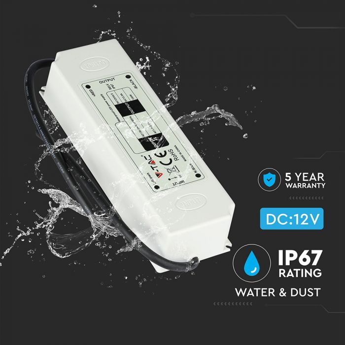 LED POWER SUPPLY PLASTIC 100W 12V 8.5A SLIM IP67