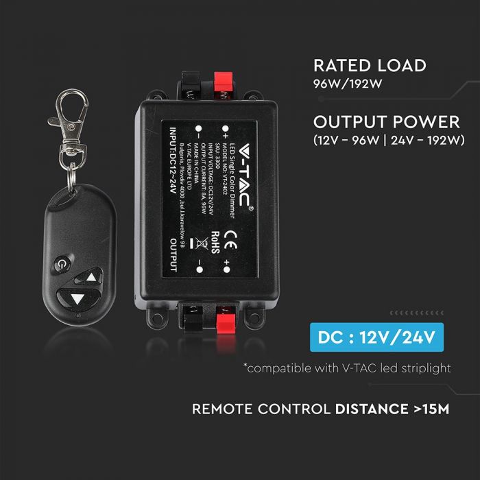 LED DIMMER FOR STRIP 96W 8A RF REMOTE CONTROL